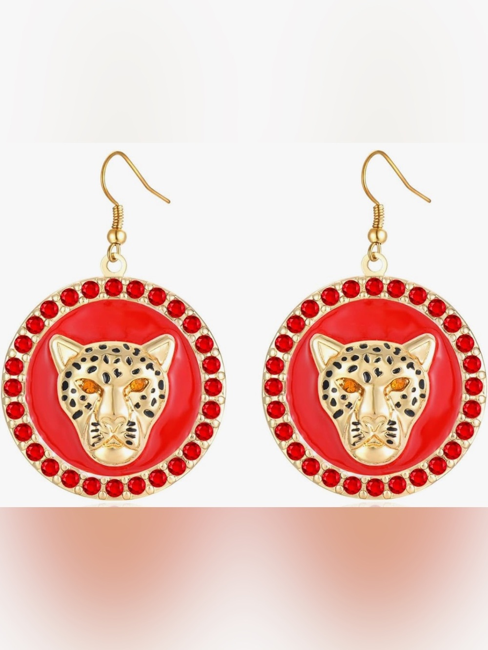 Stunning Neiman Marcus 18KT Gold vermeil Red Crystal Panther round earrings